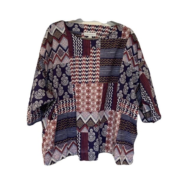 J Jill Multicolor Patchwork Print‎ 3/4 Sleeve Blouse Top - Picture 2 of 9